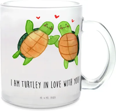 Produktbild von Mr. & Mrs. Panda Trinkglas Schildkröten Paar - Transparent - Geschenk, Teetasse Glas, Teeglas, Freundin, Hochzeitstag, Häferl, für Frauen, Tee Tasse, Valentinstag, Pott