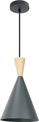 Image de Suspension nordique en aluminium gris avec détails en bois - douille E27 pour le salon et la salle à manger