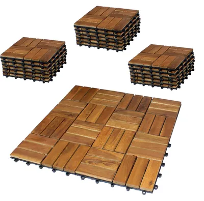 Immagine prodotto di Set di 33 piastrelle per terrazza in legno, ideali per balconi, dimensioni 30 x 30 cm, superficie totale 3 m², realizzate in legno di acacia. Sistema a incastro, adatte per pavimentazione di balconi e terrazzi