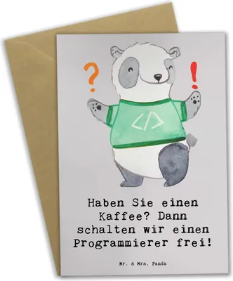 Produktbild von Mr. & Mrs. Panda Grußkarte Programmierer Kaffeezeit - Grau Pastell - Geschenk, weihnachtskarten, Arbeitstempo, Berufsgestaltung, Berufsleben, osterkarten, Berufsalltag