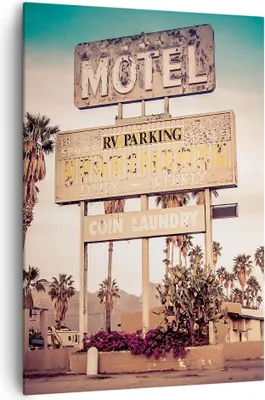 Produktbild von Bild auf Leinwand - Leinwandbild - Einteilig - Amerika Motel Straße Zeichen - 70x100cm - Wand Bild - Wanddeko - Wandbilder - Leinwanddruck - Wanddekoration - Leinwand bilder - Wandbild - PA70x100-2509