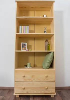 Produktbild von Modernes Bücherregal Kiefer natur 190x80x42 cm mit 3 Regalböden, 2 Schubladen, 4 Fächern