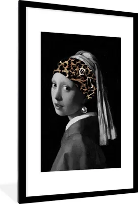 Produktbild von MuchoWow® Gerahmtes Poster Das Mädchen mit dem Perlenohrring - Johannes Vermeer - Pantherdruck 60x90 cm - Poster mit Schwarzem Bilderrahmen Wandposter Rahmen Foto Bilder - Dekoration - Wandposter Wohnzimmer - Hochwertig