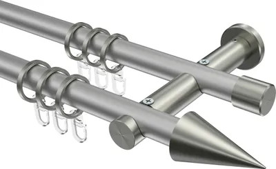Produktbild von Interdeco Gardinenstange / Vorhangstange Silbergrau / Edelstahl-Optik, Typ Platon Savio (Kegel), 20 mm Ø 2-läufig, 440 cm