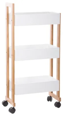 Produktbild von 5five Simply Smart Servierwagen Natureo, Rollregal mit 3 Etagen, MDF, Bambus, Kunststoff, Weiß, 80 cm, 140853