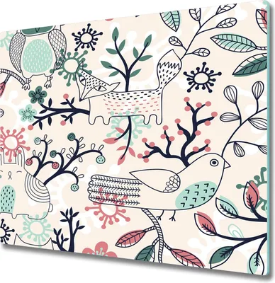 Produktbild von Glas Herdabdeckplatte 60x52 cm Spritzschutz Glasabdeckplatte Schneidebrett Tiere und Blumen