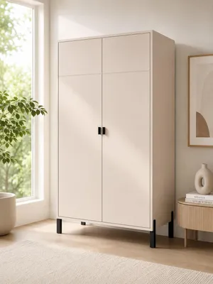 Produktbild von Kleiderschrank VERONA Creme 2-türig – Drehtürenschrank mit Kleiderstange und Einlegeböden, Schlafzimmerschrank, Garderobenschrank, Modernes Design
