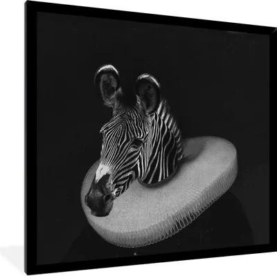 Produktbild von MuchoWow® Gerahmtes Poster Zebra - Malerei - Schwarz - Weiß 40x40 cm - Poster mit Schwarzem Bilderrahmen Wandposter Rahmen Foto Bilder - Mit Rahmen - Wanddekoration Schlafzimmer