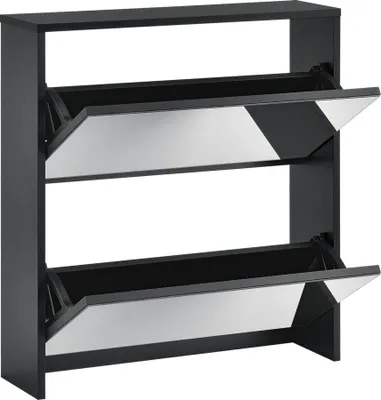 Produktbild von Schuhschrank ’Vogar’ mit 2 verspiegelten Türen für 6 Paar Schuhe 67 x 63 x 17 cm Schwarz