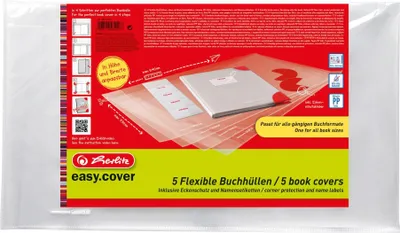 Produktbild von Obal na knihu Herlitz 5ks včetně štítků/ochranného lepidla 540*335 skládací krabice