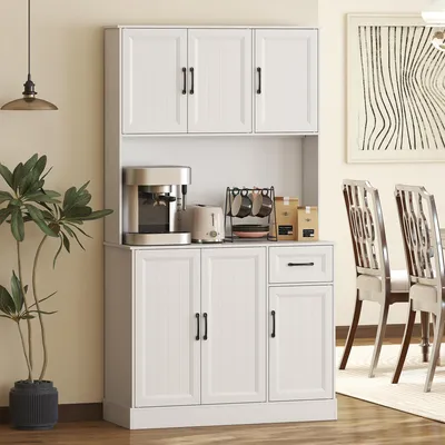 Produktbild von Küchenschrank Vorratsschrank mit Arbeitsfläche, Standschrank Kabelloch, verstellbare Regale, MDF Weiß | 100 x 39,5 x 180,5 cm | 22 kg