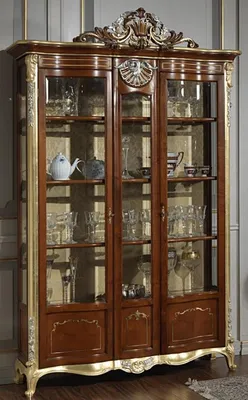 Produktbild von Casa Padrino Luxus Barock Vitrine Braun / Gold / Silber - Edler Massivholz Vitrinenschrank mit 2 Türen - Hotel Möbel - Schloss Möbel - Luxus Qualität - Italy