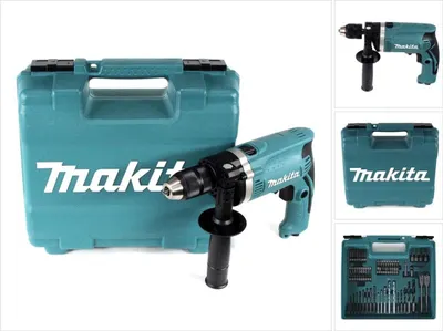 Obrázek produktu pro Makita HP1631KX3 Příklepová vrtačka v kufru, 710 W + 74ks příslušenství, modrá