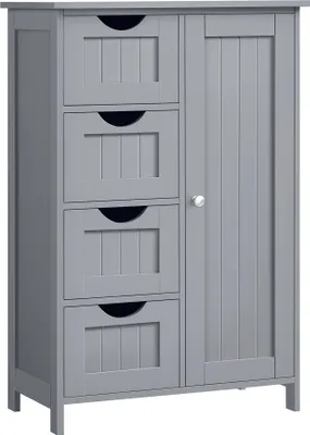 Produktbild von VASAGLE Badezimmerschrank, schmaler Badschrank, Beistellschrank, Kommode, mit 4 Schubladen, Schranktür, verstellbare Ablage