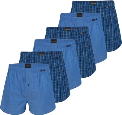 Produktbild von Schiesser 6er Pack Web Boxershorts Eingriff mit Knopf, Hochwertige We, Elastischer Bund mit kleinem Logo
