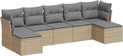 Produktbild von vidaXL 7-tlg. Garten-Sofagarnitur mit Kissen Hellgrau Poly Rattan