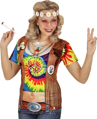 Obrázok produktu pre Fotorealistické tričko ako hippie žena veľkosť S - XL - Hippie prestrojenie ženy veľkosť S/M -