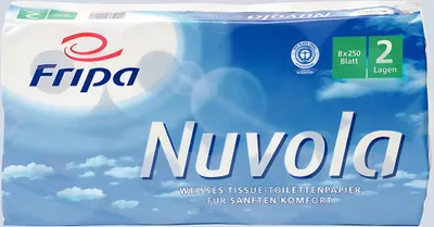 Image de Papier toilette Fripa Nuvola, 2 plis, blanc brillant, qualité recyclée, 250 feuilles/rouleau, 8 rouleaux/paquet