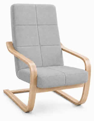 Zdjęcie produktu dla Fotel Finka bujany do salonu stelaż drewno sonoma materiał szary M24
