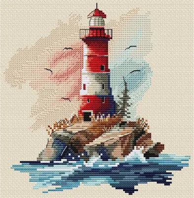 Produktbild von HobbyJobby Kreuzstich Stickpackung "Sommerleuchtturm", Zählmuster, 18x18cm