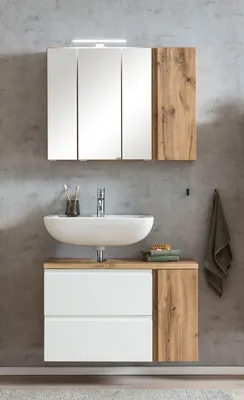 Produktbild von Badmöbel-Set >Paris< (2-tlg.) in weiß / Wotaneiche-Nachbildung - 85x195x35cm (BxHxT)
