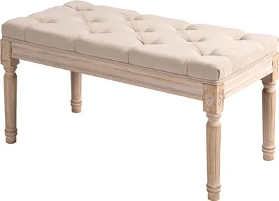 Image de Banc Banc de lit vintage, Banc d'entrée avec boutons, aspect lin, supporte jusqu'à 120 Kg, 80X40X43Cm, Beige