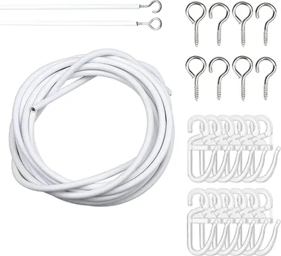 Produktbild von 2M Vorhangdraht Weiß Gardinendraht Curtain Wire Gardinenschnur, Gardinen Drahtseil mit 20 Stück Haken für Vorhänge Duschvorhänge Gardinenstangen