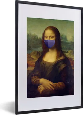 Produktbild von MuchoWow® MuchoWow® Gerahmtes Poster Mona Lisa - Leonardo da Vinci - Mundharmonika - Blau 40x60 cm - Poster mit zchwarzem Bilderrahmen - Poster in Rahmen