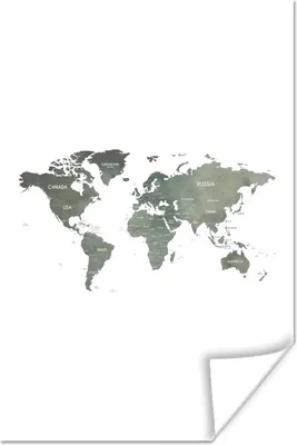 Produktbild von MuchoWow® Poster Weltkarte - Grau - Land 120x180 cm - Kunstposter