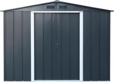 Image de Abri de Jardin Métal, 4,77 m2, DURAMAX, Kit d'Ancrage Inclus, Gris Anthracite, Épaisseur 0,33mm