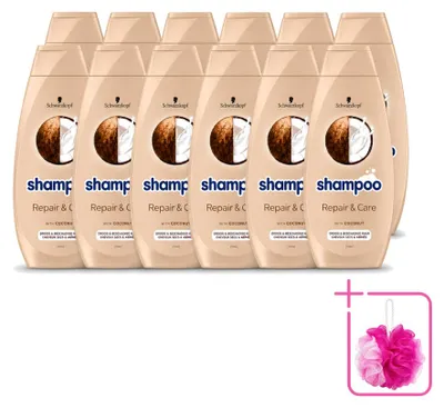 Immagine prodotto di 12 flaconi di shampoo Schwarzkopf Repair & Care per capelli danneggiati - 400 ml - Confezione - 12 pezzi