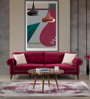 Productafbeelding van Rode bank, 3-zits, stoffen bekleding, comfortabele bank, luxe meubel, moderne 3-zitsbank