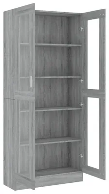 Produktbild von Schmaler, hoher Vitrinenkorpus mit Glastüren und offenen Holzböden