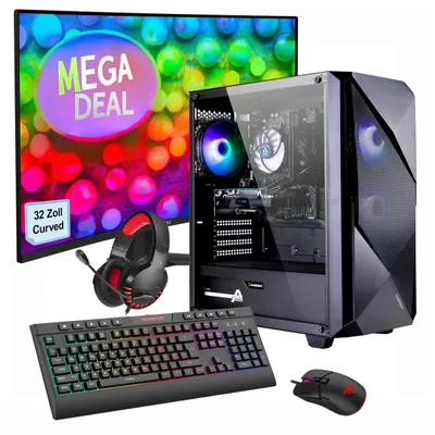 Produktbild von GAMEMAX Gaming PC Striker Komplett SET Ryzen 7 5700X 32GB RAM 1TB SSD RTX 5060 Windows 11 + MSI MAG 32C6 Monitor Curved 80cm (32") + Zubehör
