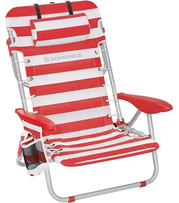 Image de Chaise de camping pliante GCB062R01, avec dossier réglable, 2 poches latérales, rouge et blanc
