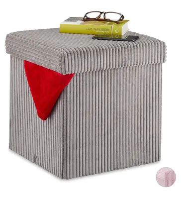 Produktbild von Faltbarer Pouf mit Stauraum, Samt-Hocker, quadratisch mit Deckel, 38 x 38 x 38 cm, grau