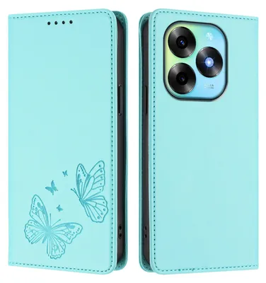 Image de Étui en cuir pour itel S23+, motif papillon, étui à rabat avec support, vert menthe