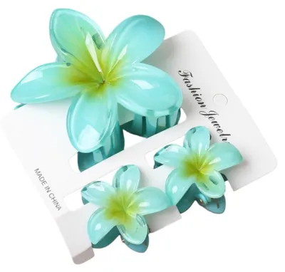Immagine prodotto di INF Set di 3 Fermagli Artiglio a Fiore, ABS Antiscivolo con Bordi Arrotondati, 7.5cm x 4cm Blu