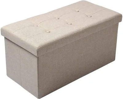 Image de Pouf pliable avec rangement, en lin | Beige | 76 x 37,5 x 38 cm