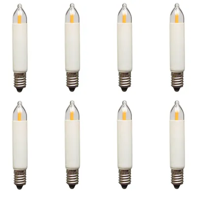 Produktbild von Erzgebirgslicht - AUSWAHL - 8 Stück LED Filament Kleinschaftkerze 23V 0,2W E10 für 10 Brennstellen Ersatzbirne Glühbirne Minischaftkerze Glühlämpchen für Lichterketten Pyramide und Schwibbogen