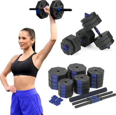 Produktbild von Gymtek verstellbare Kurzhantel Set 40kg - 2x Hantelgriffe + Langhantel Verbindung - Gewichte: 8x 3kg, 4x 2.5kg, 4x 1.25kg - Hantel Set
