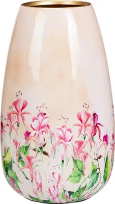 Produktbild von EH Serie Vase aus glasiertem Metall mit Foliendruck, rosa mit mehrfarbigem Blumenmotiv, 30cm