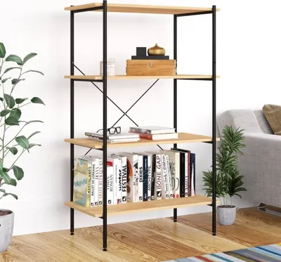 Produktbild von Regal mit 4 Böden Schwarz und Eiche-Optik 80x40x130 cm , Bücherregale Design 2024