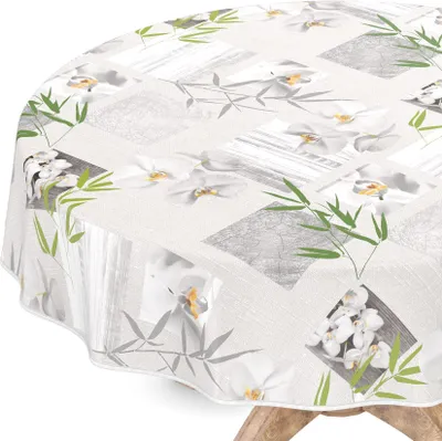 Produktbild von Tischdecke Wachstuch Blumen Grau Robust Wasserabweisend Rund 100 cm