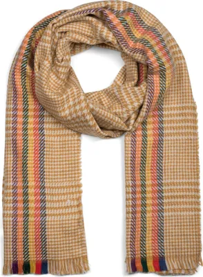 Produktbild von styleBREAKER Damen weicher Schal mit Pepita Hahnentritt Muster, bunten Streifen und Fransen, Winter, Stola 01017121