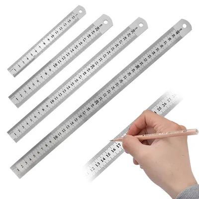 Produktbild von Lineal Set 4 Stücke, Edelstahl, 15 cm, 20 cm, 30 cm, 40 cm, doppelseitig, für Schule