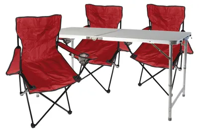 4tlg. Campingmöbel Set rot Tisch mit Tragegriff höhenverstellbar Stühle Tasche