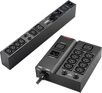 Imagen del producto de FSP MBS-1103R: Unidad de distribución de energía (PDU) con conexión IEC y conmutador de bypass para mantenimiento, compatible con sistemas de alimentación ininterrumpida (UPS) de 1 a 3 kVA