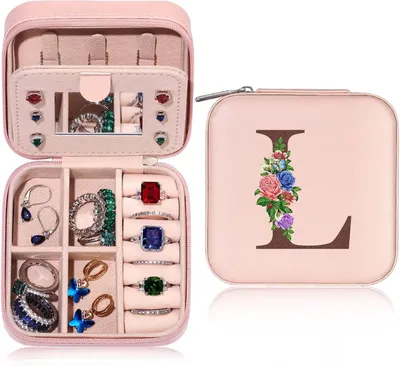 Imagen del producto de Cajas para joyas con grabado de nombre, tamaño de viaje L, joyeros para niñas