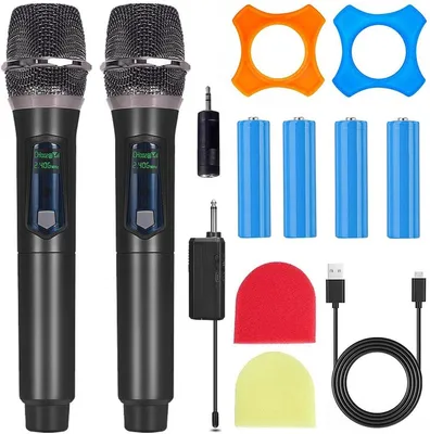 Productafbeelding van Draadloze karaoke-microfoons, set van 2, met 3,5 mm aansluiting en plug-and-play functionaliteit